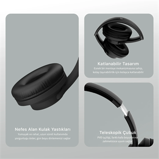 BIX BH2-BK Siyah Soundcraft BH2 Katlanabilir Kablosuz Kulaklık