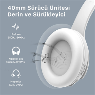 BIX BH2-IG Buz Grisi Souncraft BH2 Katlanabilir Kablosuz Kulaklık