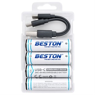 Beston 2AC-60 AA 1.5V 2200mWh Type-C Şarj Edilebilir 4lü Li-Ion Lityum Kalem Pil Seti