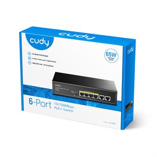 CUDY 6port-4Port PoE 60w 10/100 Yönetilemez Metal Kasa Switch FS1006P