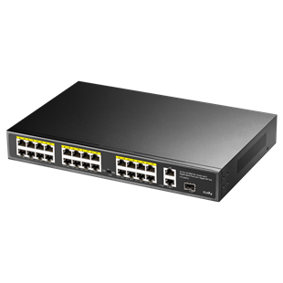 CUDY FS1026PS1 26 Port Mbit 24 Port PoE+ 300W 2xGbit+1xSFP Uplink Rackmount Yönetilemez Metal Kasa Switch