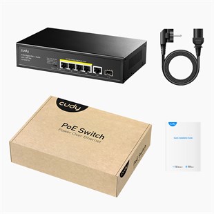 CUDY GS1005PTS1 5 port Gbit 4 Port PoE 120W 1xGbit+1xSFP Uplink Desktop Yönetilemez Metal Kasa Switch