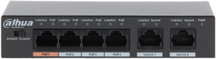 DAHUA 6port-4port PoE 60w 10/100 Yönetilemez Metal Kasa Switch DH-PFS3006-4ET-60