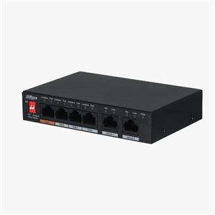 DAHUA DH-PFS3006-4ET-60 6 Port Mbit 4 Port PoE 60W 2xMbit Uplink Desktop Yönetilemez Metal Kasa Switch