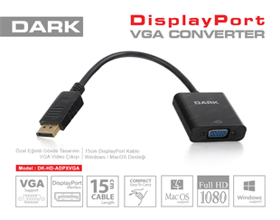 DARK DK-HD-ADPXVGA 0.15metre DP-VGA (D) Görüntü Adaptörü Siyah