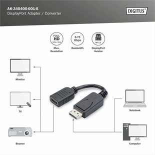 DIGITUS DP-HDMI Görüntü Adaptörü 0,15m (AK-340400-001-S)