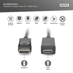 DIGITUS DP-HDMI Görüntü Kablosu 1m  (AK.340303.010.S)