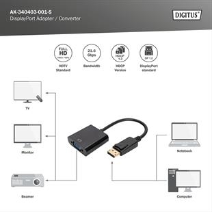 DIGITUS DP-VGA Görüntü Adaptörü 0,15m (AK-340403-001-S)
