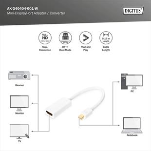 DIGITUS mDP-HDMI Görüntü Adaptörü 0,15m (AK-340404-001-W)