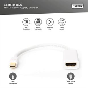 DIGITUS mDP-HDMI Görüntü Adaptörü 0,15m (AK-340404-001-W)