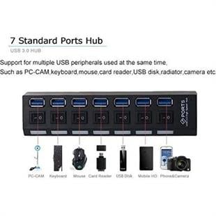 Daytona A5258  USB3.0 7 portlu anahtarlı çoklayıcı