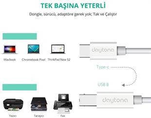 Daytona TB1-2-1  1m Tip-C =>USB B çevirci kablo