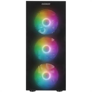 EVEREST FACED V1 MESH PSU YOK 4x12CM RGB FAN ATX TEMPERED GLASS 2xUSB2.0/1xUSB3.0 SİYAH MID TOWER GAMİNG KASA
