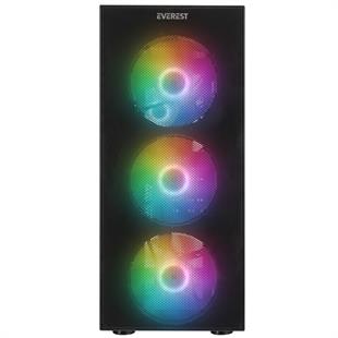 EVEREST FACED V5 MESH 600W 4x12CM RGB FAN ATX TEMPERED GLASS 2xUSB2.0/1xUSB3.0 SİYAH MID TOWER GAMİNG KASA