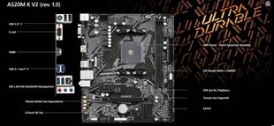 GIGABYTE A520M K V2 1.0 A520 DDR4 Vga GLan mATX HDMI M2 USB3.1 AM4 AMD Anakart