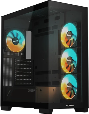 GIGABYTE C500 Panoramic Stealth Ön ve Yan Paneli Temperli Cam 4x ARGB Fanlı Gizli Konnektör Uyumlu Siyah Mid Tower Kasası