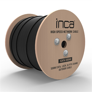 INCA 500metre CAT6 S/FTP 23AWG Siyah Makara Outdoor Makaralı LSZH Kablo 0.50mm ICAT6-500AG