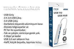INCA IUSB-4TUX 4 Port 3xUSB 2.0+1xUSB 3.0 USB Çoklayıcı