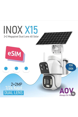 INOX 2+2MP PTZ Speed Dome 3.6mm Kablosuz IP Solar Kamera 4G Sim Kart Destekli X15