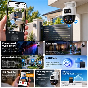 Imou IPC-PS70FP-10M0 Cruiser Dual PS70F Çift Lens (sabit + Pt) Poe İki Yönlü Ses Renkli Gece Görüş 10MP Dome Kamera