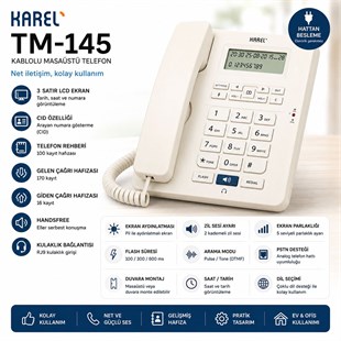 Karel TM-145 Kablolu Ekranlı Krem Masaüstü Telefon