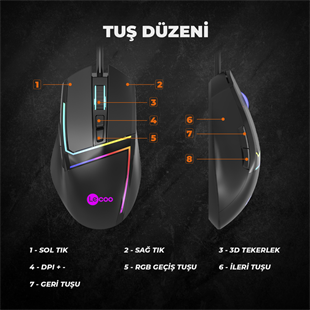 LECOO MS106 Kablolu USB RGB 3200dpi Siyah Gaming Mouse