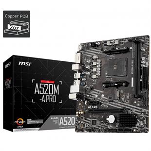MSI A520M-A PRO DDR4 M2 PCIe NVME HDMI DVI PCIe 16X v3.0 AM4 mATX