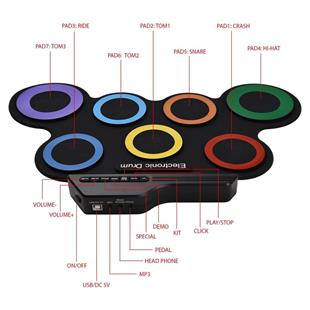 Magicvoice G3002R 7 Ped Gökkuşağı Renkli Elektronik Roll Up Davul Kiti