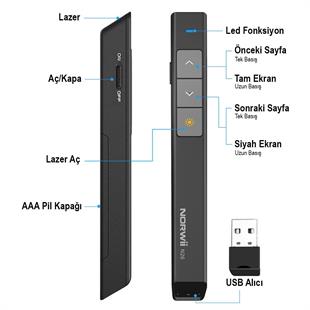 Norwii N26 2.4Ghz USB Kablosuz Profesyonel Sunum Kumandası (100M Kırmızı Lazer Menzil)