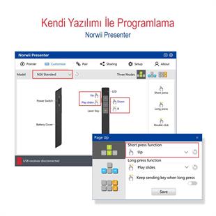 Norwii N26 2.4Ghz USB Kablosuz Profesyonel Sunum Kumandası (100M Kırmızı Lazer Menzil)