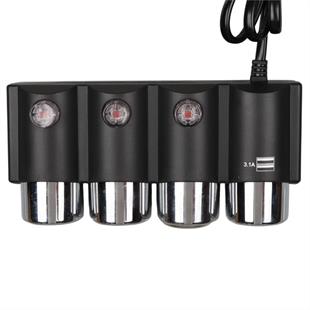 Olesson 1508 12-24V Çift USB Girişli 120W 80cm Kablolu 3lü Araç Çakmak Çoklayıcı