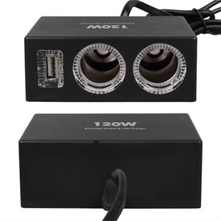 Olesson 1522 12-24V Tek USB Girişli 120W 80cm Kablolu 2li Araç Çakmak Çoklayıcı