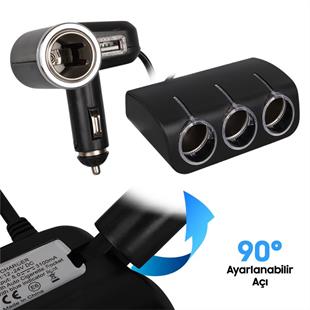 Olesson 1528 12-24V Tek USB Girişli 120W 80cm Kablolu 3LÜ Araç Çakmak Çoklayıcı