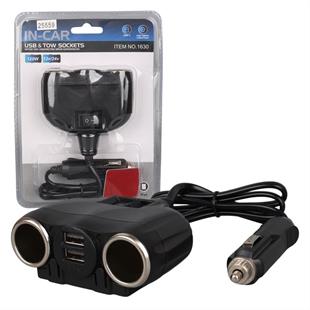 Olesson 1630 12-24V Çift USB Girişli 120W 80cm Kablolu 2LI Araç Çakmak Çoklayıcı