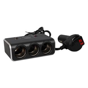 Olesson 1639 12-24V Çift USB Girişli Hızlı Şarj Destekli 120W 80cm Kablolu Dijital Voltaj Ekranlı 3lü Araç Çakmak Çoklayıcı