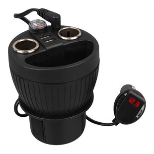 Olesson 1640 12-24V Çift USB Girişli 120W 80cm Kablolu Dijital Voltaj Ekranlı 2li Araç Çakmak Çoklayıcı