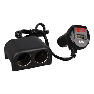 Olesson 1641 12-24V Tek USB Girişli 120W 80cm Kablolu Dijital Voltaj Ekranlı 2li Araç Çakmak Çoklayıcı