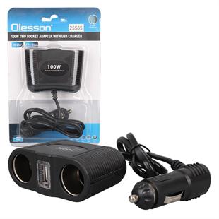 Olesson 1645 12-24V Tek USB Girişli 100W 70cm Kablolu 2li Araç Çakmak Çoklayıcı