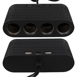 Olesson 1654 12-24V Çift USB - TYPE-C 120W 80cm Kablolu 4LÜ Araç Çakmak Çoklayıcı