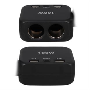 Olesson 1655 12-24V TYPE-C + Çift USB-A Girişli 100W 2li Araç Çakmak Çoklayıcı