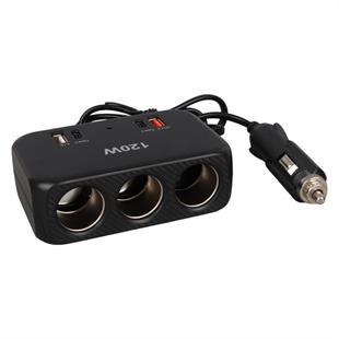 Olesson 1656 12-24V Çift USB + Çift TYPE-C 120W 80cm Kablolu 3lü Araç Çakmak Çoklayıcı