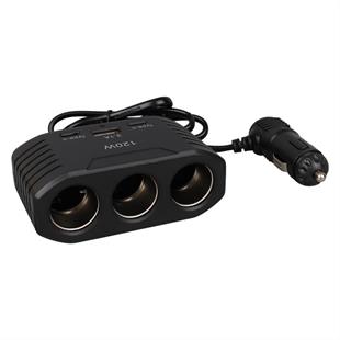 Olesson 2012 12-24V Çift TYPE-C - Tek USB Girişli 120W 80cm Kablolu 3LÜ Araç Çakmak Çoklayıcı