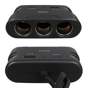 Olesson 2013 12-24V TYPE-C + USB Girişli 120W 80 CM Kablolu 3lü Araç Çakmak Çoklayıcı