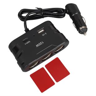 Olesson 2013 12-24V TYPE-C + USB Girişli 120W 80 CM Kablolu 3lü Araç Çakmak Çoklayıcı