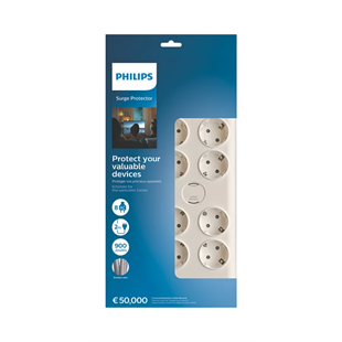 PHILIPS 8-li SPN7080WA/62 900 Joules Akım Koruma Prizi Beyaz