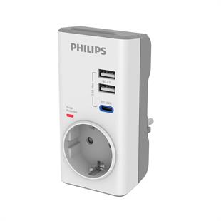 PHILIPS CHP8010W/10 380J TEKLİ / 1xUSB-C/2xUSB-A AKIM KORUMALI PRİZ