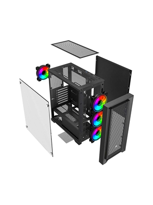 POWERBOOST 650W 80+ BRONZE PB-P705B 4-ARGB Fanlı Gaming Mid-Tower PC Kasası