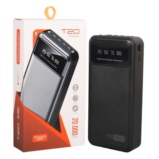 POWERWAY T20 KENDİNDEN KABLOLU DİJİTAL EKRAN 20.000 MAH SİYAH POWERBANK