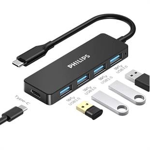 Philips SWR1603G/93 Siyah 20 Cm Kablolu Type-C To 4xUSB 3.0 Çoklayıcı