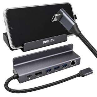 Philips SWR1691A/93 USB-C 6sı 1 Arada Stand Tasarımlı Hub - 4K 60Hz HDMI, 1000Mbps LAN, 100W PD